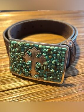 Nocona brown western belt removable cross buckle size small genuine leather